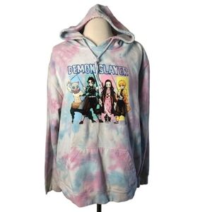 Demon Slayer Womens Tie Dye Pullover Hoodie Cotton Polyester Size XL